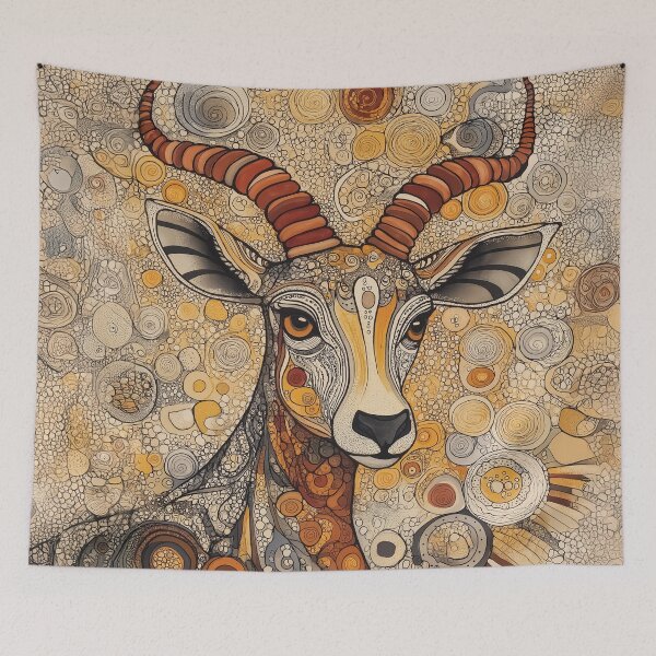 Item preview, A highly detailed Zen tangle design of a majestic antelope with curved horns. designed and sold by HEMRO.