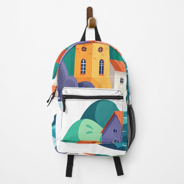 Item preview, Colorful Coastal Village Illustration designed and sold by DesignArtist.ia.