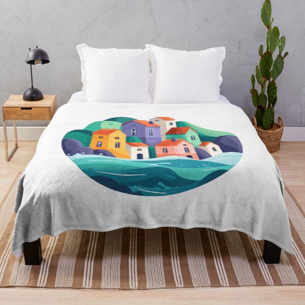 Item preview, Colorful Coastal Village Illustration designed and sold by DesignArtist.ia.