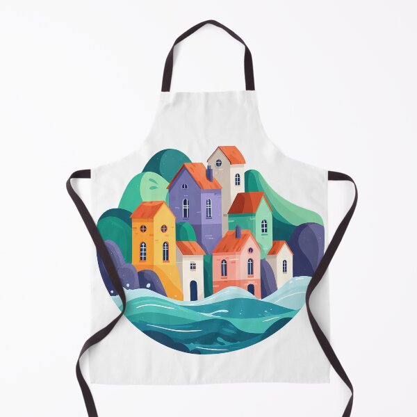 Item preview, Colorful Coastal Village Illustration designed and sold by DesignArtist.ia.