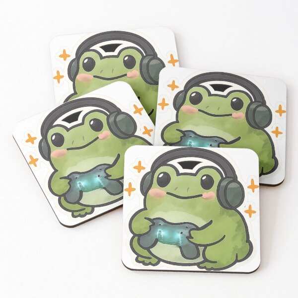 Item preview, cute gamer frog sticker - chubby frog with headphone and controller designed and sold by HKD-Design.