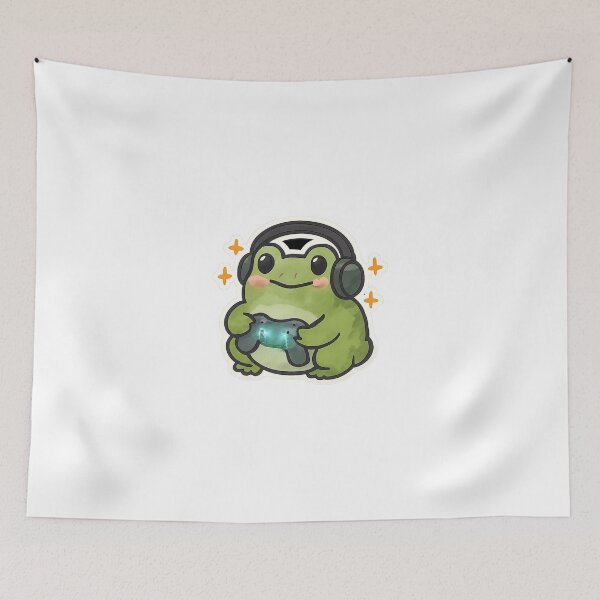 Item preview, cute gamer frog sticker - chubby frog with headphone and controller designed and sold by HKD-Design.