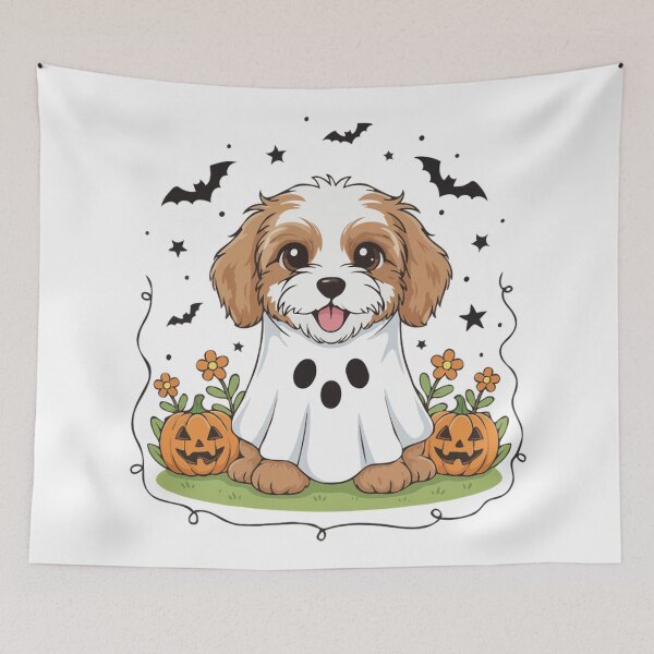 Item preview, Cockapoo Puppy Ghost – Cute Halloween Dog Costume designed and sold by The Real Life Symphony.