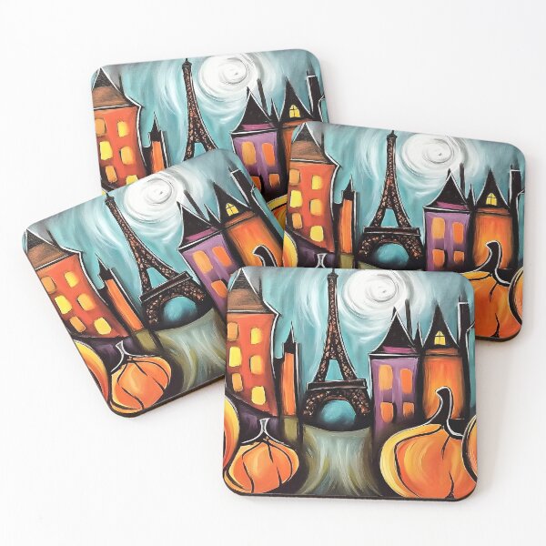 Item preview, Celebrate Halloween Romance in Paris with Whimsical Magical Pumpkins, Eiffel Tower and Colorful Night Sky designed and sold by OlfactoART Studio.