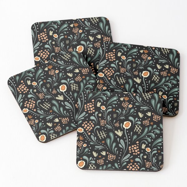 Item preview, Bohemian soulful hand drawn flowers textures black background designed and sold by Yana Mustafina | Boho Soulful Designs.