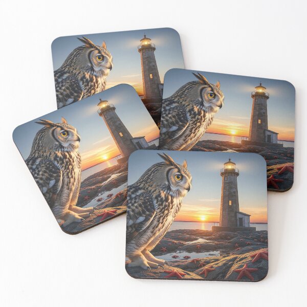 Item preview, Majestic Owl Overlooking a Lighthouse at Sunset designed and sold by ART-POD-PL.
