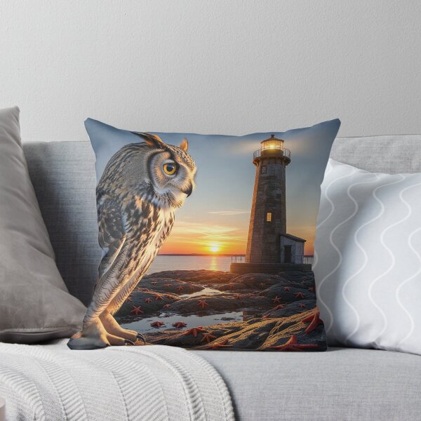 Item preview, Majestic Owl Overlooking a Lighthouse at Sunset designed and sold by ART-POD-PL.