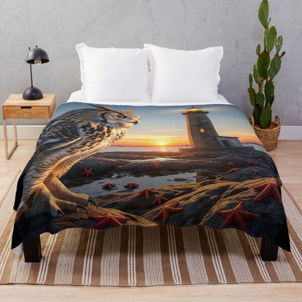 Item preview, Majestic Owl Overlooking a Lighthouse at Sunset designed and sold by ART-POD-PL.