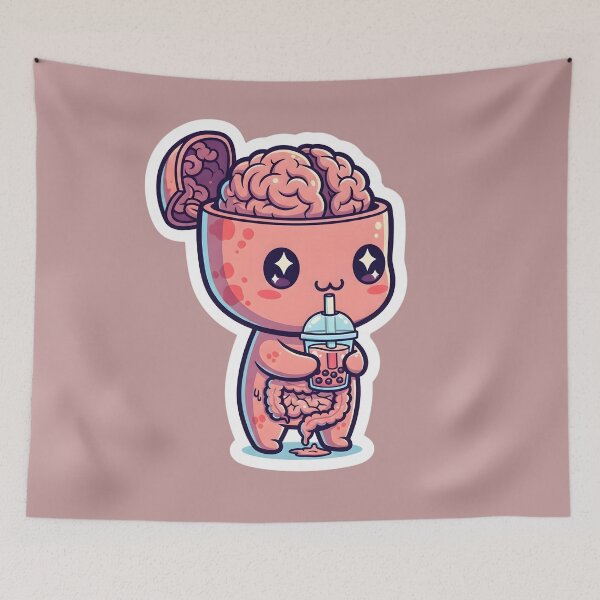 Item preview, Mind Refreshment - Cute Kawaii Brain Drinking Boba Tea | Funny Anatomy Art designed and sold by SiamSmiles.