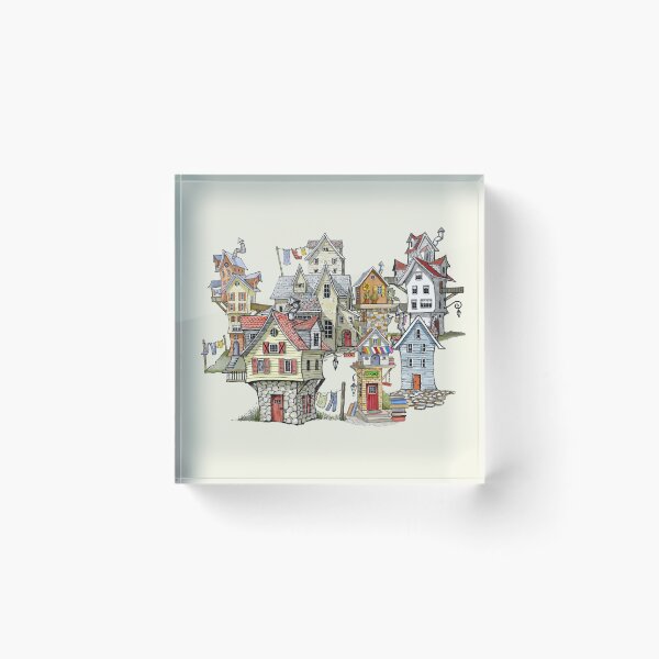 Item preview, Village of Wonky Crooked Houses, Bookshop, Fantasy Illustration designed and sold by JoyfulWhimsy.