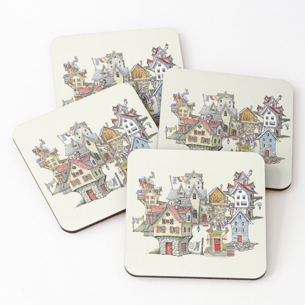 Item preview, Village of Wonky Crooked Houses, Bookshop, Fantasy Illustration designed and sold by JoyfulWhimsy.