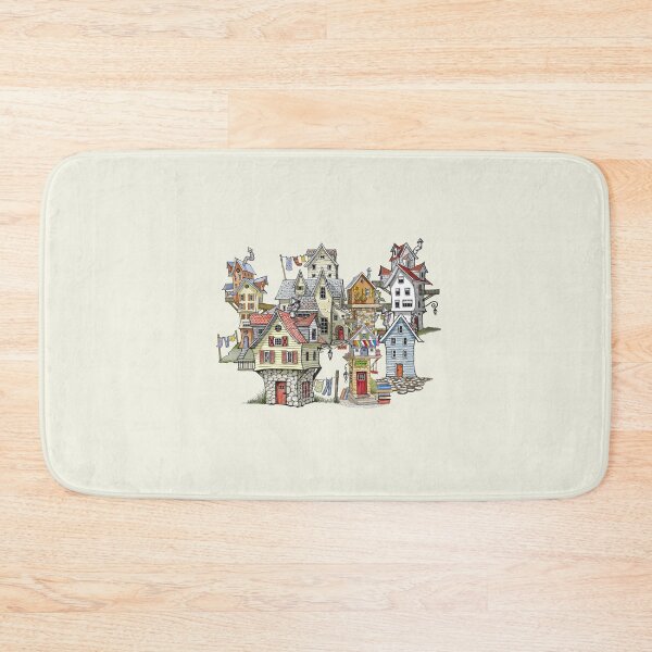 Item preview, Village of Wonky Crooked Houses, Bookshop, Fantasy Illustration designed and sold by JoyfulWhimsy.