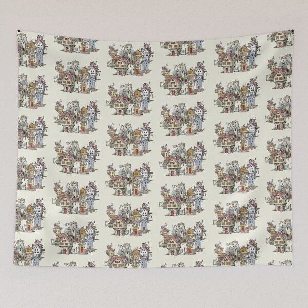 Item preview, Village of Wonky Crooked Houses, Bookshop, Fantasy Illustration designed and sold by JoyfulWhimsy.