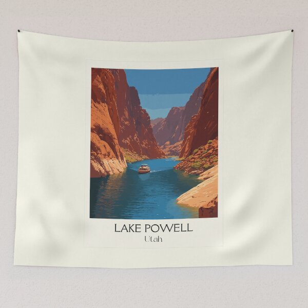 Item preview, Lake Powell Utah Travel Poster | Vintage Glen Canyon & Houseboat Wall Art designed and sold by TuncGK.