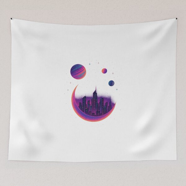 Item preview, Neon Cosmic Cityscape – Futuristic Moonlight Skyline designed and sold by ustylelab.