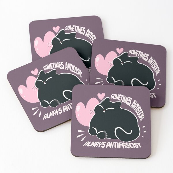 Item preview, Sometimes Antisocial Always Antifascist - Black Cat designed and sold by Danni Doodles.