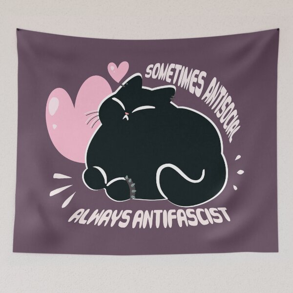 Item preview, Sometimes Antisocial Always Antifascist - Black Cat designed and sold by Danni Doodles.