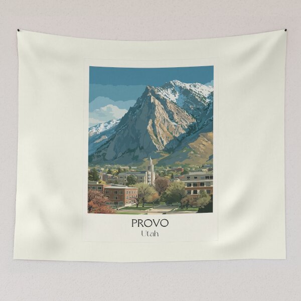 Item preview, Provo Utah Travel Poster | Vintage Mount Timpanogos & BYU Wall Art designed and sold by TuncGK.