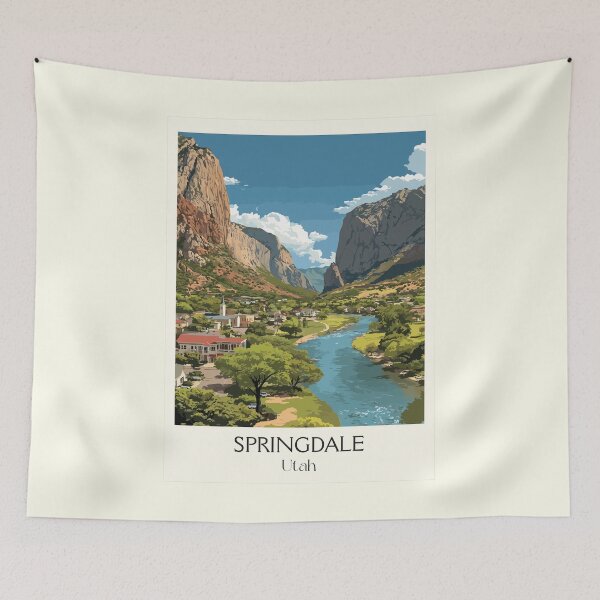 Item preview, Springdale Utah Travel Poster | Vintage Gateway to Zion National Park Art designed and sold by TuncGK.