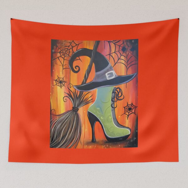 Item preview, Step Into Halloween Magic with a Witch's Broom Hat and Enchanted Green Shoe designed and sold by OlfactoART Studio.