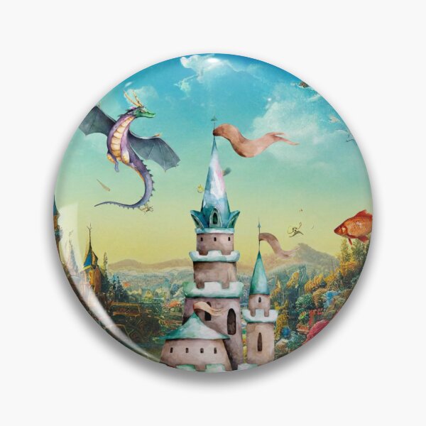Item preview, Magical Fantasy Castle with Dragon and Flying Fishes | Dreamland Fairytale Art designed and sold by NoviraAura12.