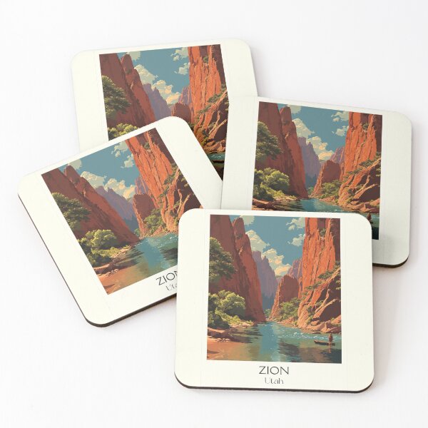 Item preview, Zion National Park Utah Poster | Vintage Virgin River & Sandstone Cliffs Art designed and sold by TuncGK.