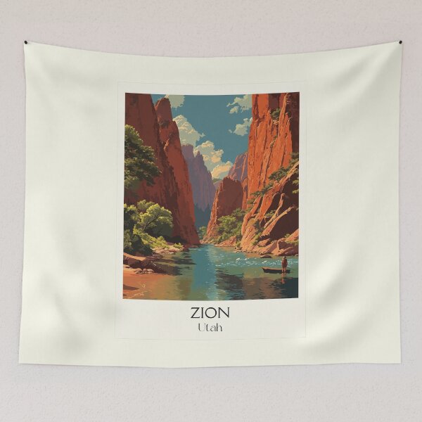 Item preview, Zion National Park Utah Poster | Vintage Virgin River & Sandstone Cliffs Art designed and sold by TuncGK.