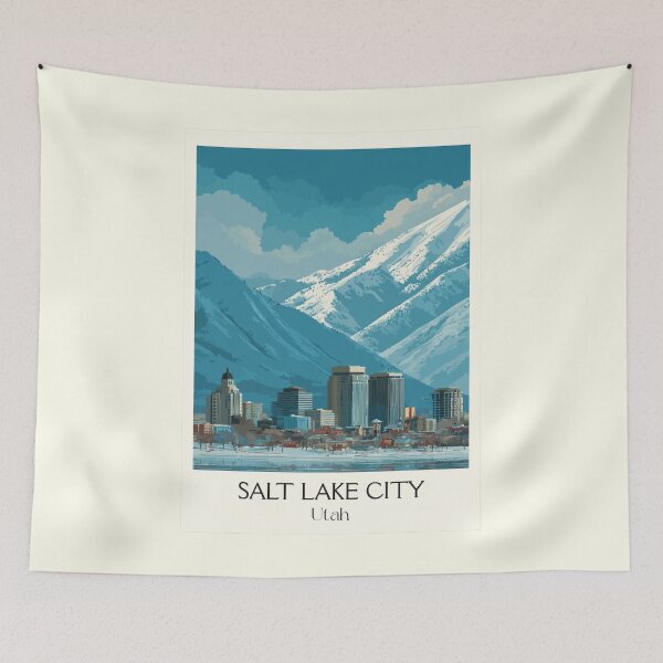 Item preview, Salt Lake City Utah Travel Poster | Vintage Wasatch Mountains Skyline Art designed and sold by TuncGK.