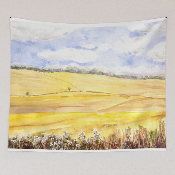 Item preview, Golden wheat field in oxfordshire watercolour painting designed and sold by SelenePaintings .