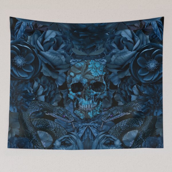Item preview, Baroque Flower Skull And Snake Opulence Navy Blue designed and sold by artsandsoul.