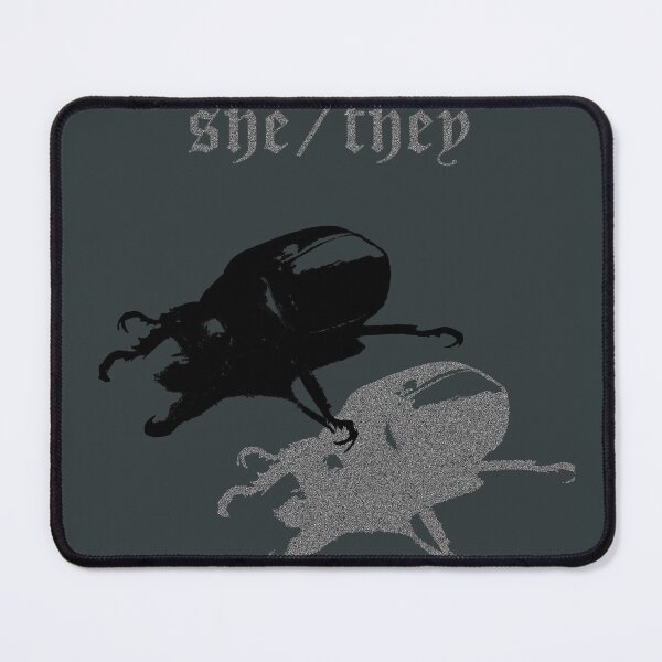Item preview, “She/They” poster – militant queer art with gothic scarab designed and sold by jubodesigns.