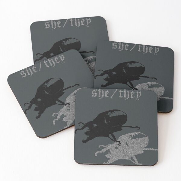 Item preview, “She/They” poster – militant queer art with gothic scarab designed and sold by jubodesigns.
