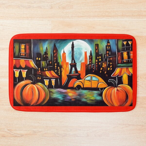 Item preview, City of Light, City of Fright- A Festive Paris Night, Glowing Moon, Oversized Pumpkins and a Classic Car designed and sold by OlfactoART Studio.