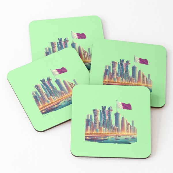 Item preview,  Doha Corniche Skyline Qatar 3D Cute Sketch with Qatari Flag,   designed and sold by PaintMeWorld.