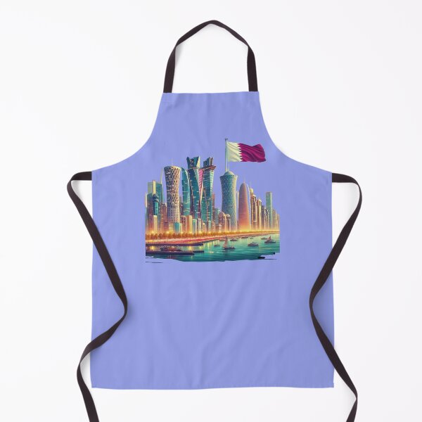 Item preview, Doha Corniche Skyline Qatar 3D Cute Sketch with Qatari Flag, designed and sold by PaintMeWorld.