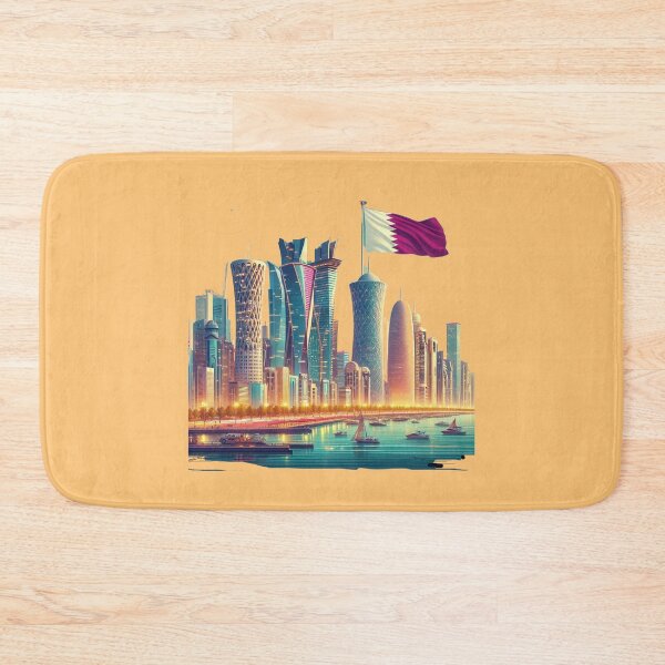 Item preview,  Doha Corniche Skyline Qatar 3D Cute Sketch with Qatari Flag,   designed and sold by PaintMeWorld.