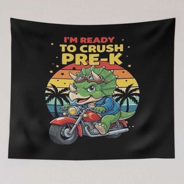 Item preview, Triceratops Crushes Pre-K Motorcycle Style designed and sold by DaysCollective.