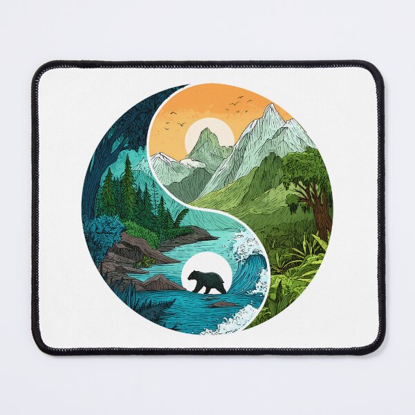 Item preview, Nature Yin Yang Art, Forest, Mountains, Ocean, Bear & Sun Balance Symbol designed and sold by meganohm.