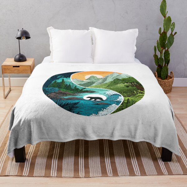 Item preview, Nature Yin Yang Art, Forest, Mountains, Ocean, Bear & Sun Balance Symbol designed and sold by meganohm.