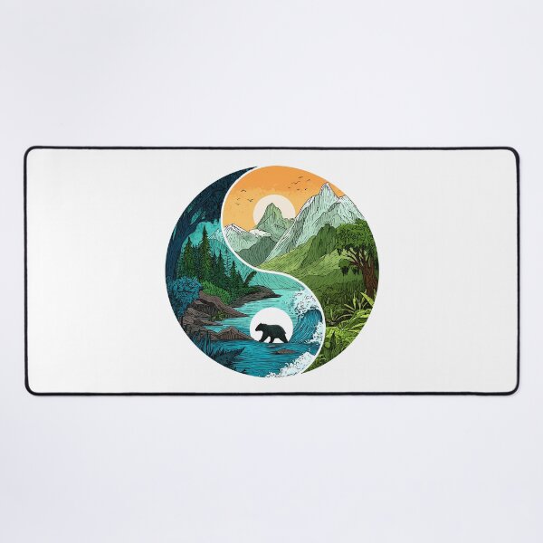Item preview, Nature Yin Yang Art, Forest, Mountains, Ocean, Bear & Sun Balance Symbol designed and sold by meganohm.