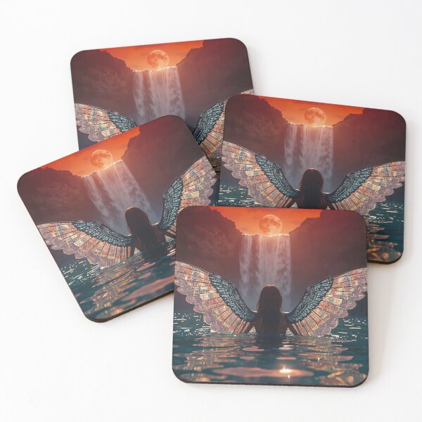 Item preview, Celestial winged female swimming under a blood moon designed and sold by mystiquelicorne.