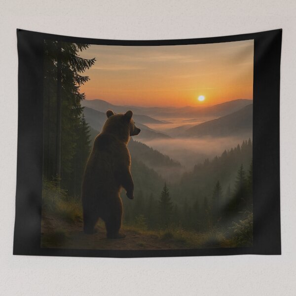 Item preview, Bear Watching a Misty Sunrise designed and sold by ART-POD-PL.