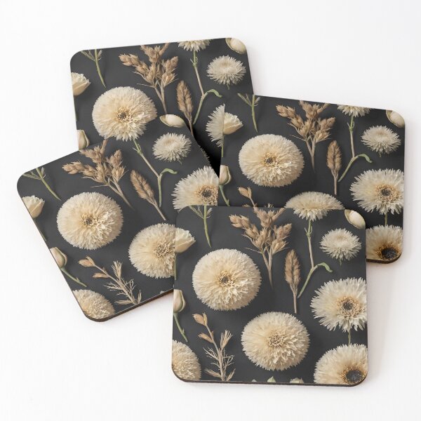 Item preview, Winter Bloom – White and Beige Dried Flowers on Black designed and sold by EmeraldeaArt.