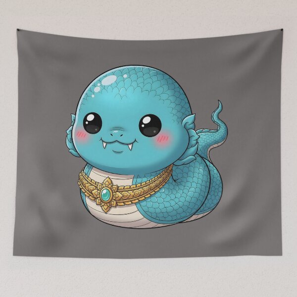 Item preview, Cute Turquoise Thai Naga – Kawaii Mythical Serpent with Golden Ornament designed and sold by SiamSmiles.