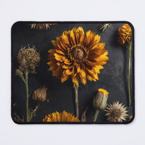 Item preview, Golden Marigold Dried Florals on Dark Grey designed and sold by EmeraldeaArt.