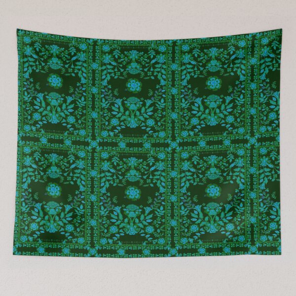 Item preview, Green Folk Floral Tapestry designed and sold by Loomandlorebyh.