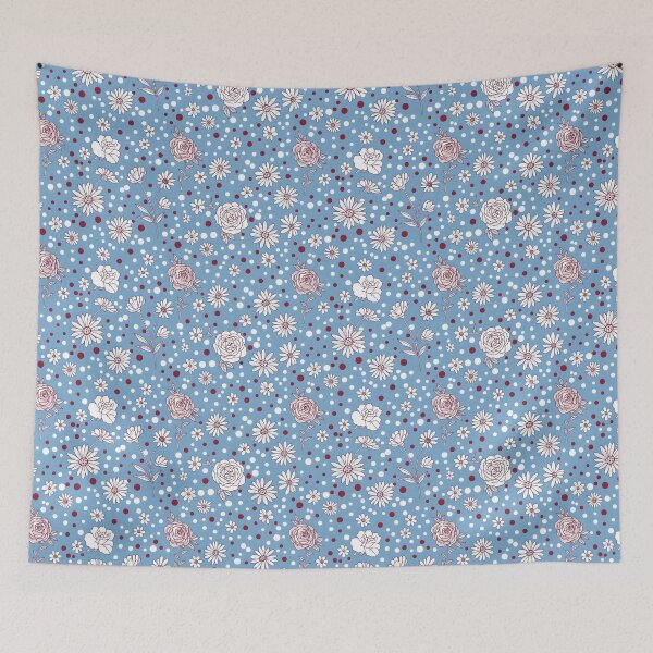 Item preview, Retro Bloom in Sky Blue & Scarlet Floral designed and sold by HolmeProud.