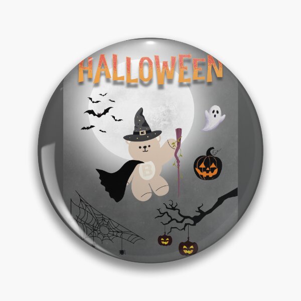 Item preview, Mono Bear Halloween Graphic – Witch Bear with Cape and Pumpkin Night designed and sold by mintmono-studio.