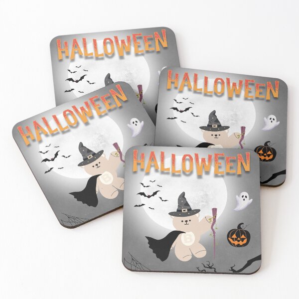 Item preview, Mono Bear Halloween Graphic – Witch Bear with Cape and Pumpkin Night designed and sold by mintmono-studio.