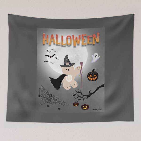 Item preview, Mono Bear Halloween Graphic – Witch Bear with Cape and Pumpkin Night designed and sold by mintmono-studio.